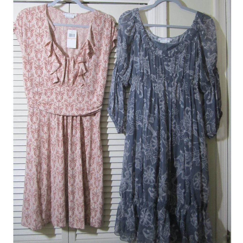 Dress Bundle 2 TO THE MAX Silk Boho Gray Floral and Pink Nouveau Dress Lot  L